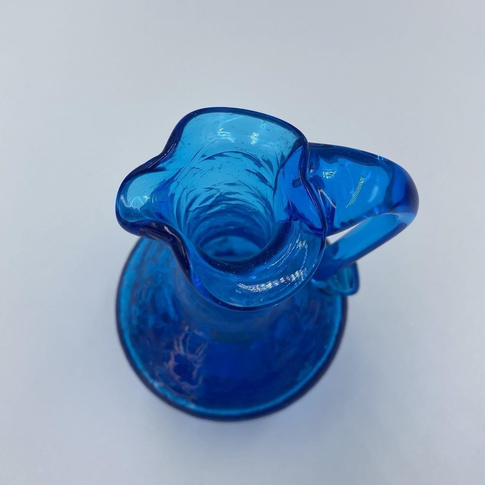 Vintage MCM Handblown Art Glass Blue Crackle Cruet Bottle Vase by Pilgrim  5" - Picture 2 of 4